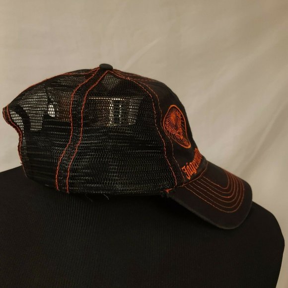 Jagermeister Logo Hat Black & Orange Off Center Trucker Style Mesh Snapback Cap - Picture 8 of 9